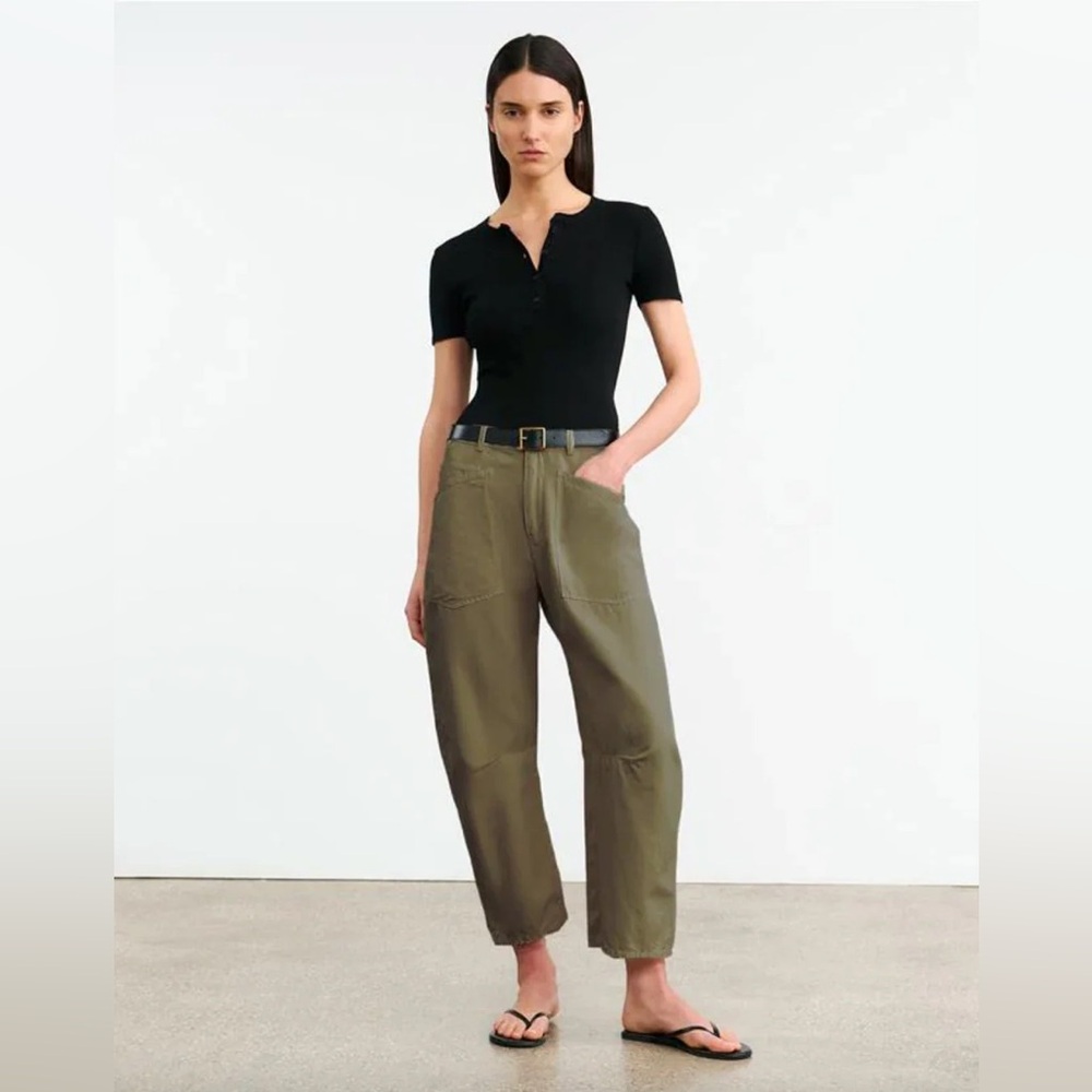 NWT Nili Lotan Shon pants in olive linen cotton 4